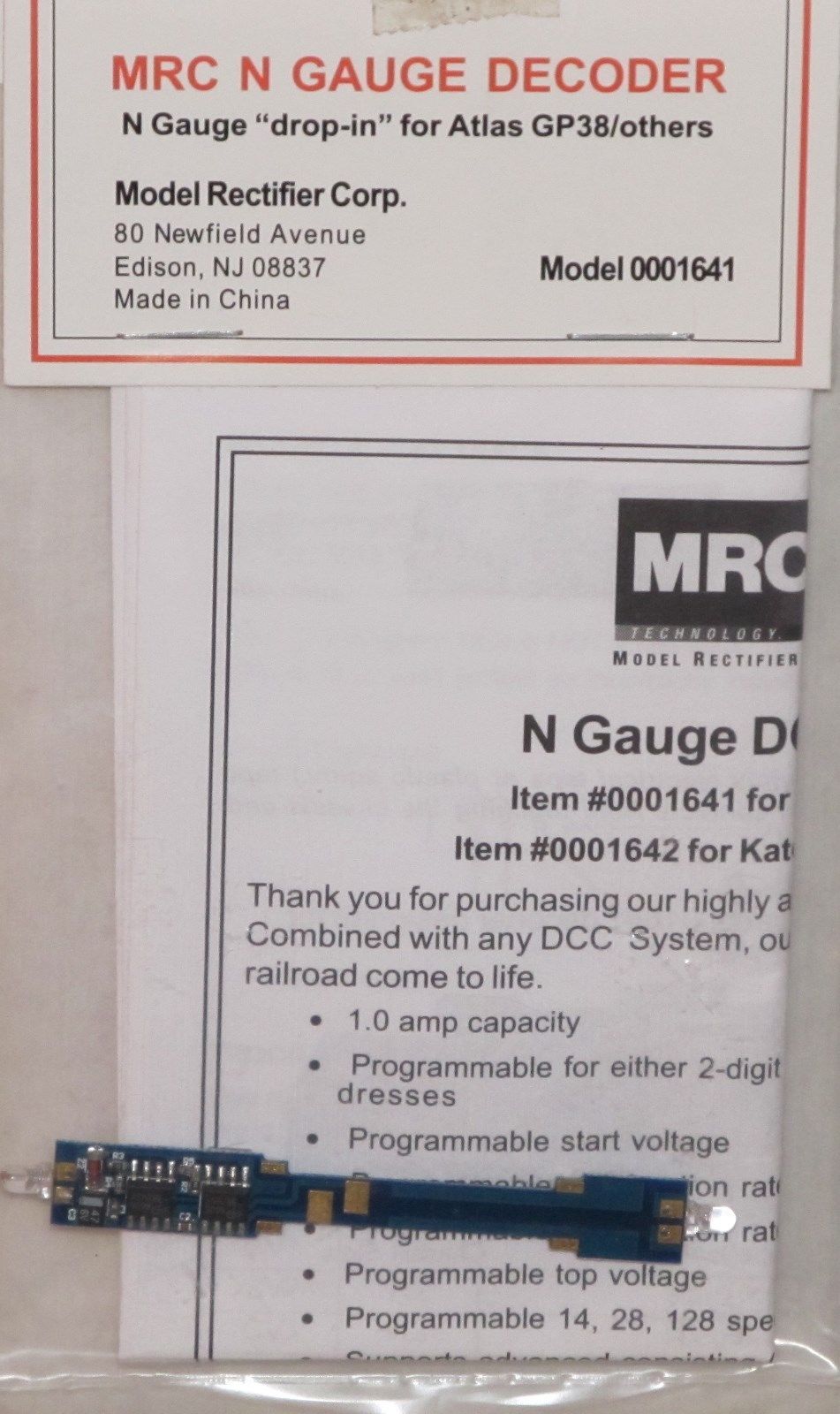 MRC #1641 N Gauge Drop-in Decoder for Atlas GP38/others 19571016419